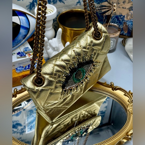 🆕 KURT GEIGER LONDON 🧿NWOT Leather Mini Kensington Rhinestone Eye Crossbody - Picture 3 of 15